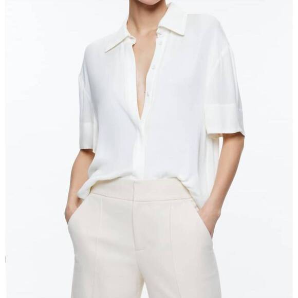 NEW ALICE + OLIVIA brady oversized button down shirt in off white